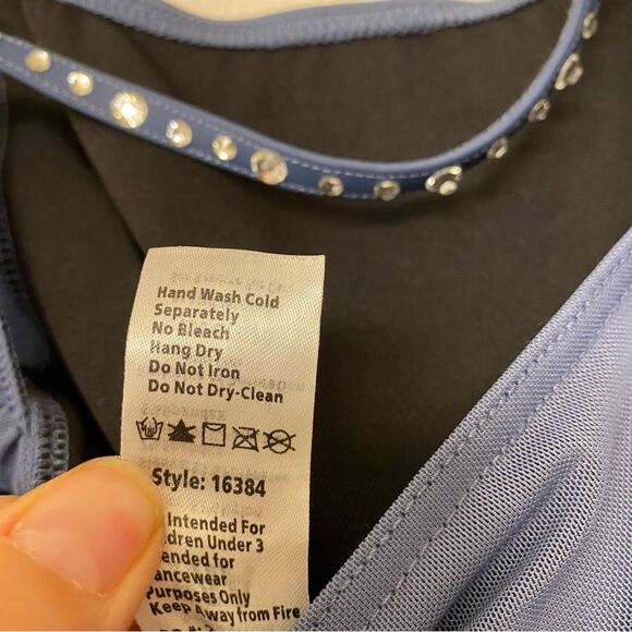 Weissman Balera solo custom Dance costume blue Mesh Poet Sleeve Dress 16384 MA - Picture 9 of 14